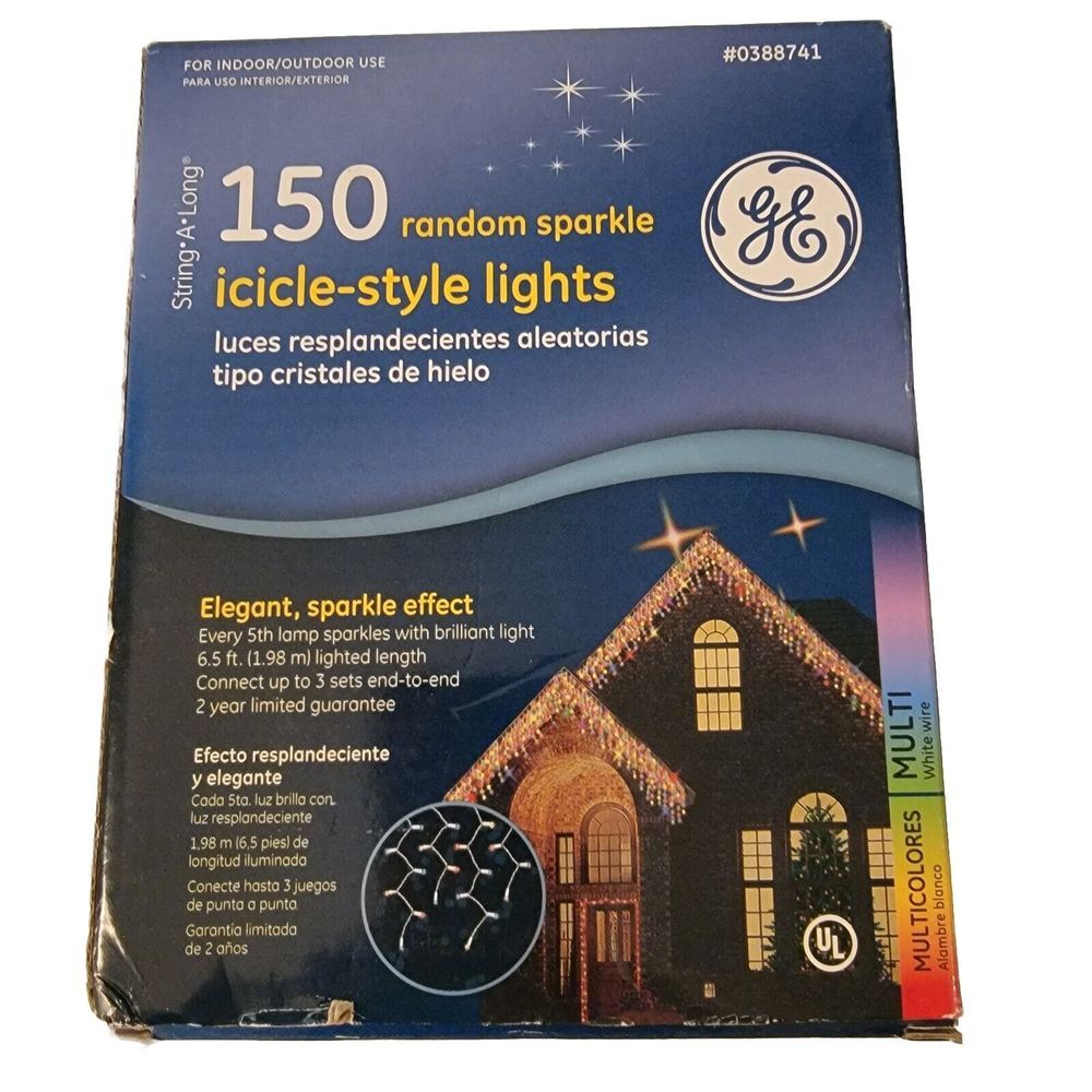 GE 150 Random Color Icicle House Holiday Lights‎ New #0388741